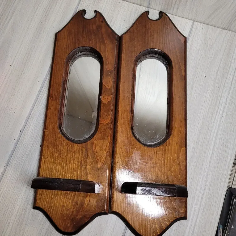 Vintage Brown Wall Mirror Pair
